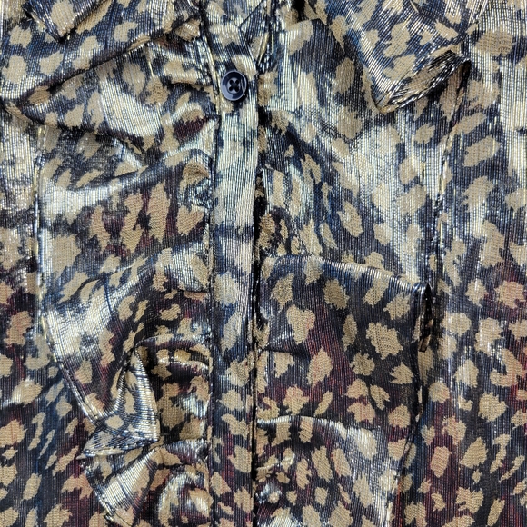 Alice + Olivia Womens Silk Blend Blouse Size XS Leopard Print Metallic Elliott - Picture 11 of 14